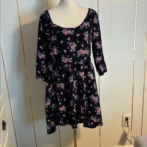 Floral Black Dress with Pink and Blue Accents